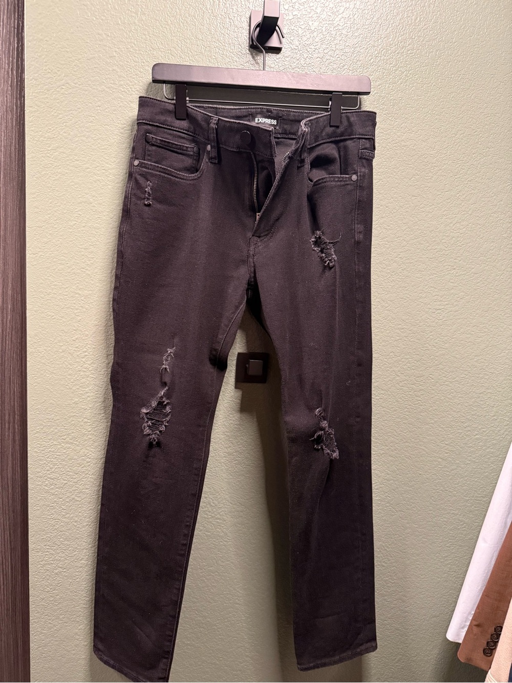 Express Men's Black Distressed Slim Jeans